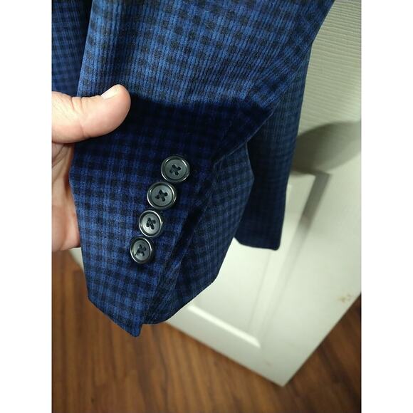 Gianpaul Men's 42R Blazer Modern Fit Blue Black Velvet Check Lined formal prof - Picture 5 of 16